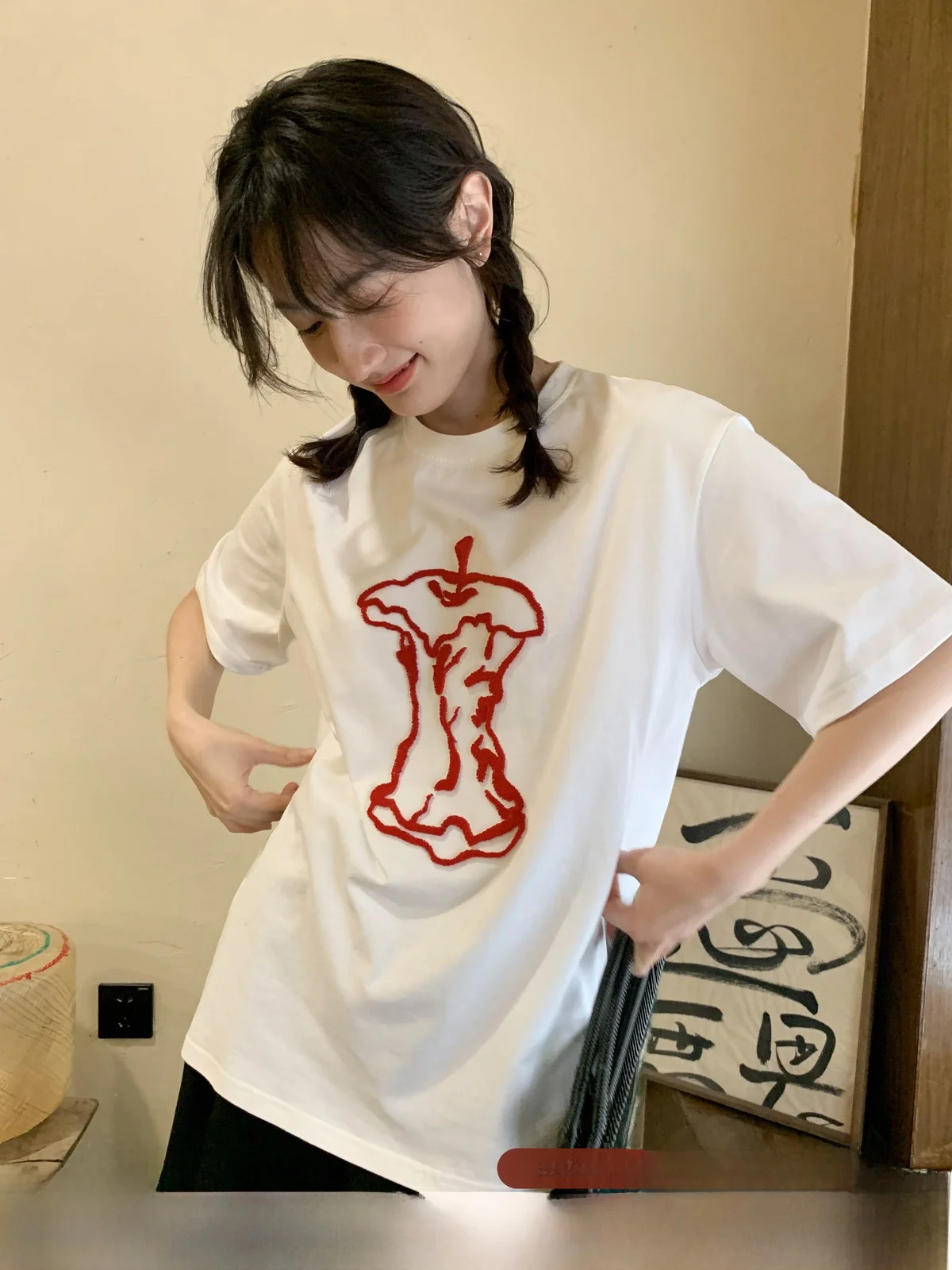 

Hello Original ort Sve Хлопковая футболка женская летняя свободная посадка круглый повседневный топ в Корейском стиле с креативным принтом