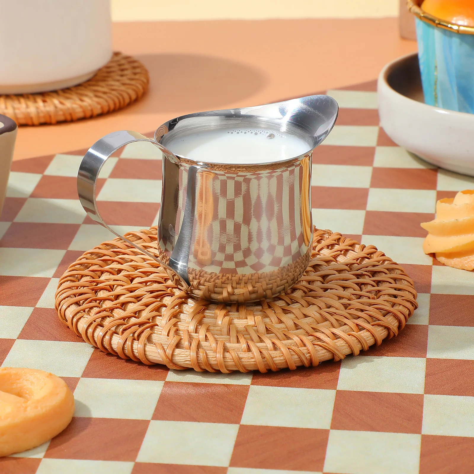 

4Pcs Stainless Steel Milk Pitcher Cream Pitcher Small Coffee Milk Cream Sauce Holder for Home Restaurant Coffee Bar
