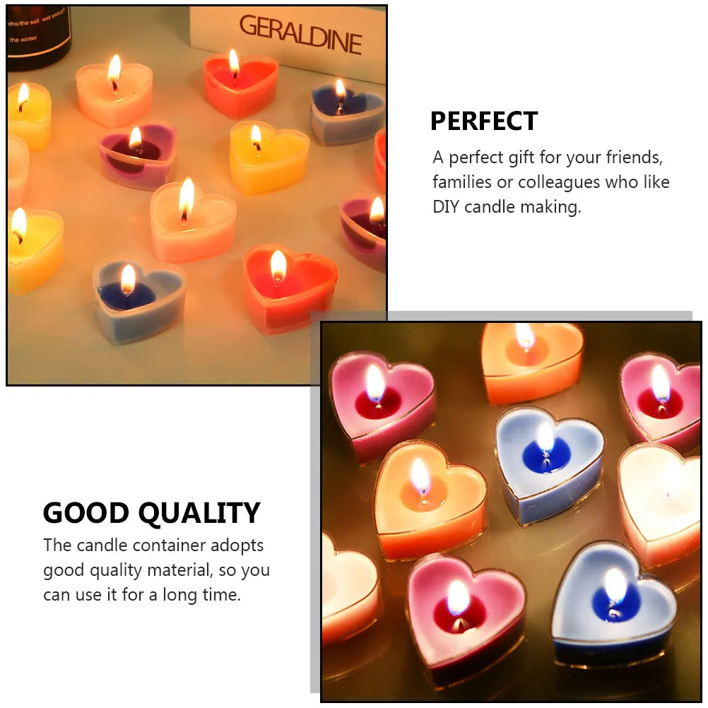 

40Pcs Plastic Heart-Shape Jars Clear Containers DIY Mold Tealight Holder for Home Bedroom Living Room Decoration
