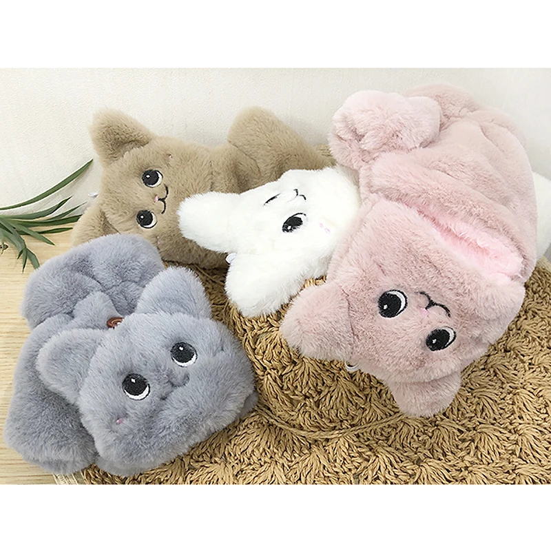 

Cute Rabbit Fur Knit Mittens Plush fingerless Gloves Women Girls Flip Half Finger Driving Glove Winter Soft Warm Thicken Gloves