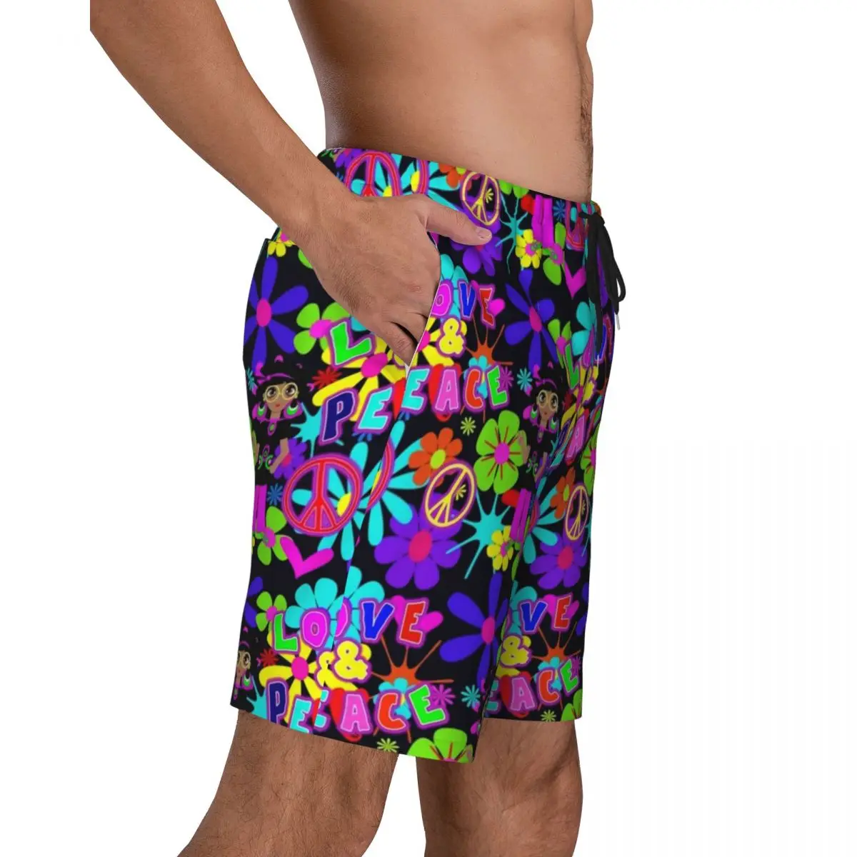 Swimwear Peace Colorful 60s Board Shorts Summer Hippie Flower Power Love Classic Beach Shorts Men Sports Surf Beach Trunks