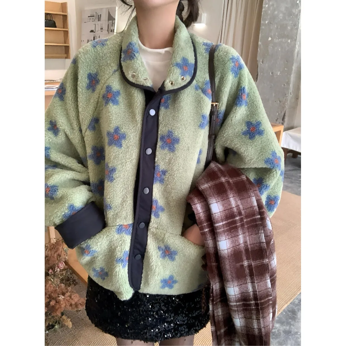 

Корейская милая шуба с мехом ягненка, женская осенне-зимняя верхняя одежда, цветная блузка, теплая, молодежная, модная
