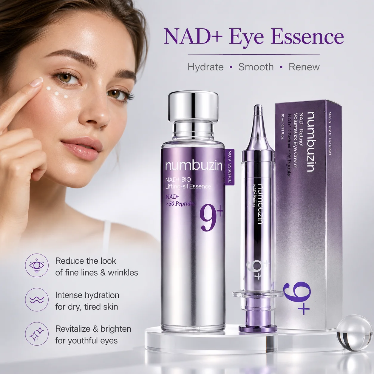Liquid Ultrasonic Eye Essence NAD+ Eye Cream Lightweight Formula for Daily Eye Skin Care Hydrating Moisturizing and Gentle Use