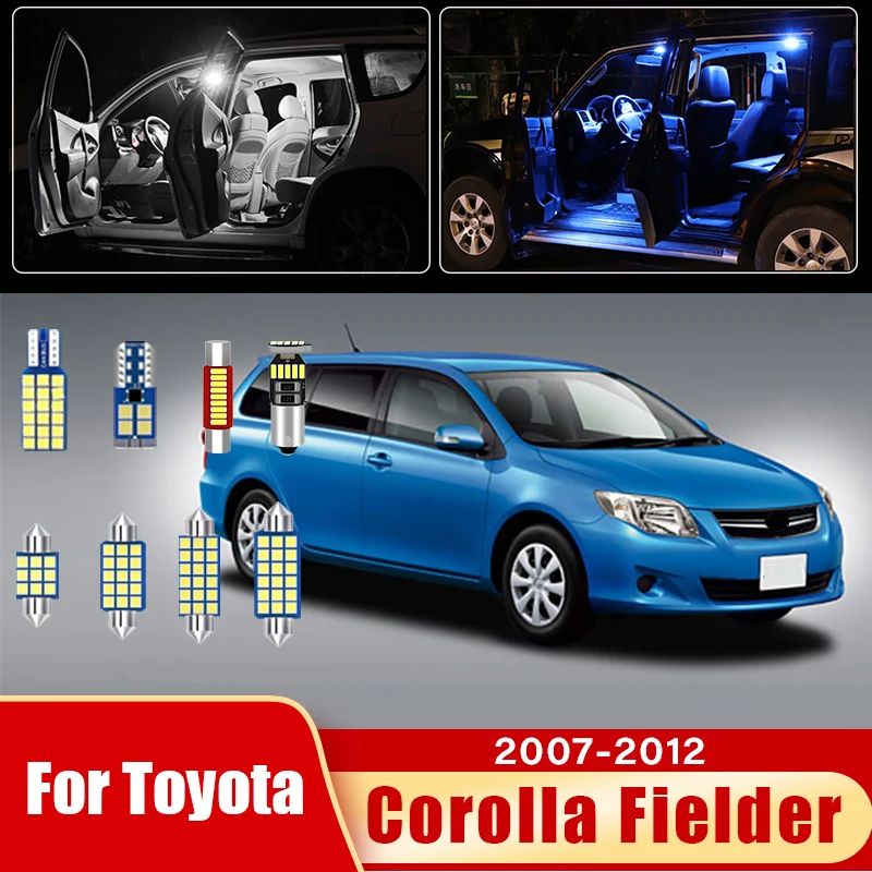

8 шт. автомобильных светодиодных ламп для Toyota Corolla Fielder 2007-2012: освещение салона, номерного знака, багажника, аксессуары