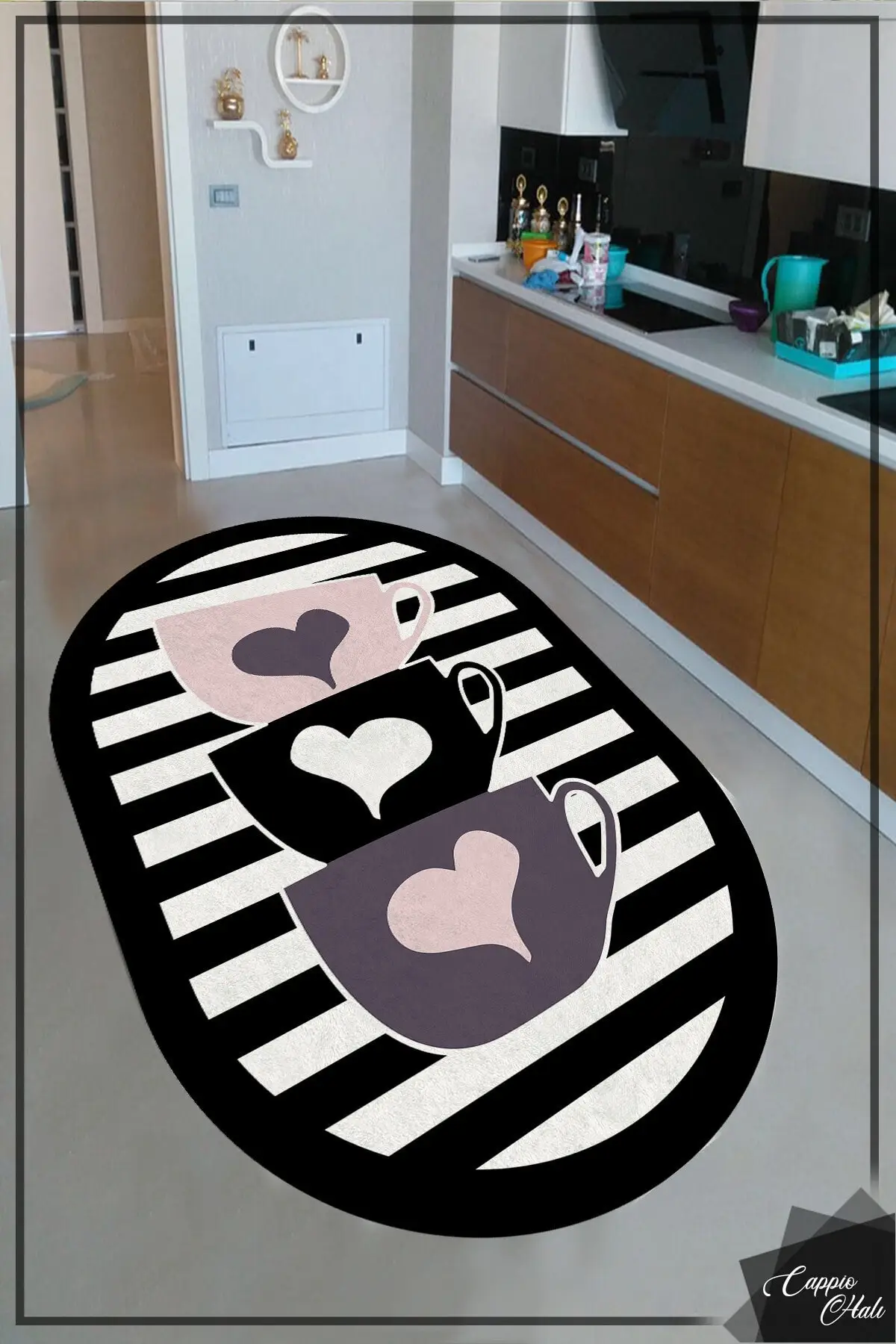 

DOLBOVI black white striped cup patterned Oval carpet