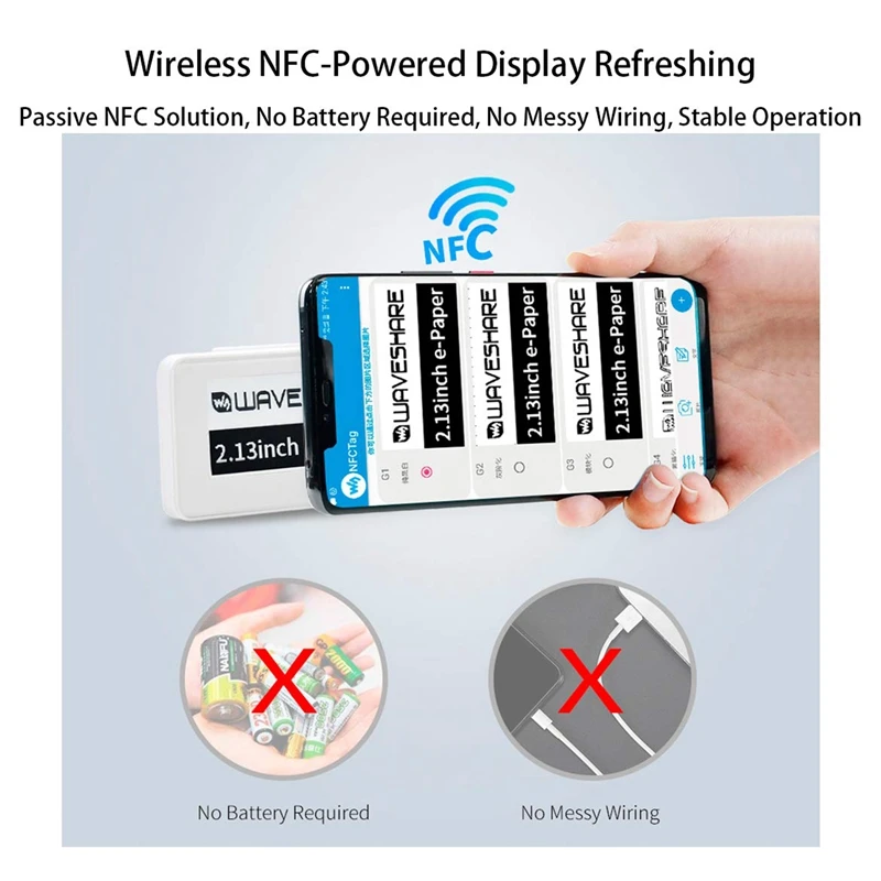 WaveShare กระดาษ NFC ไร้สาย2.13นิ้ว eink กระดาษ E-Ink โมดูลหน้าจอแสดงผล E-Ink สำหรับแอป Android บนมือถือไม่มีแบตเตอรี่