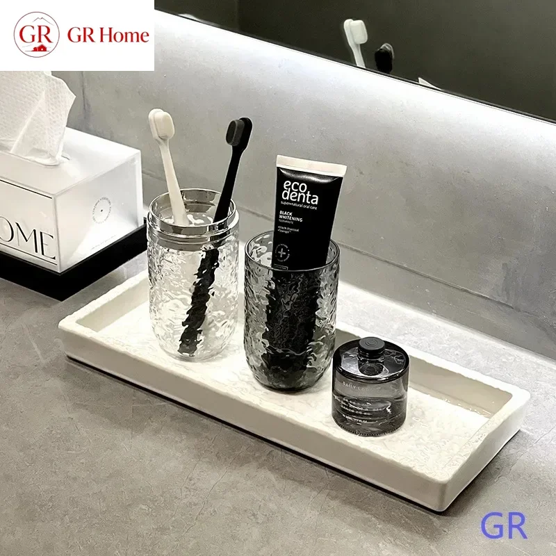 Luxury Ceramic Bathroom Vanity Countertop Organizer Tray, Cosmetic Storage Dish for Toiletries Makeup Jewelry Home Table Decor