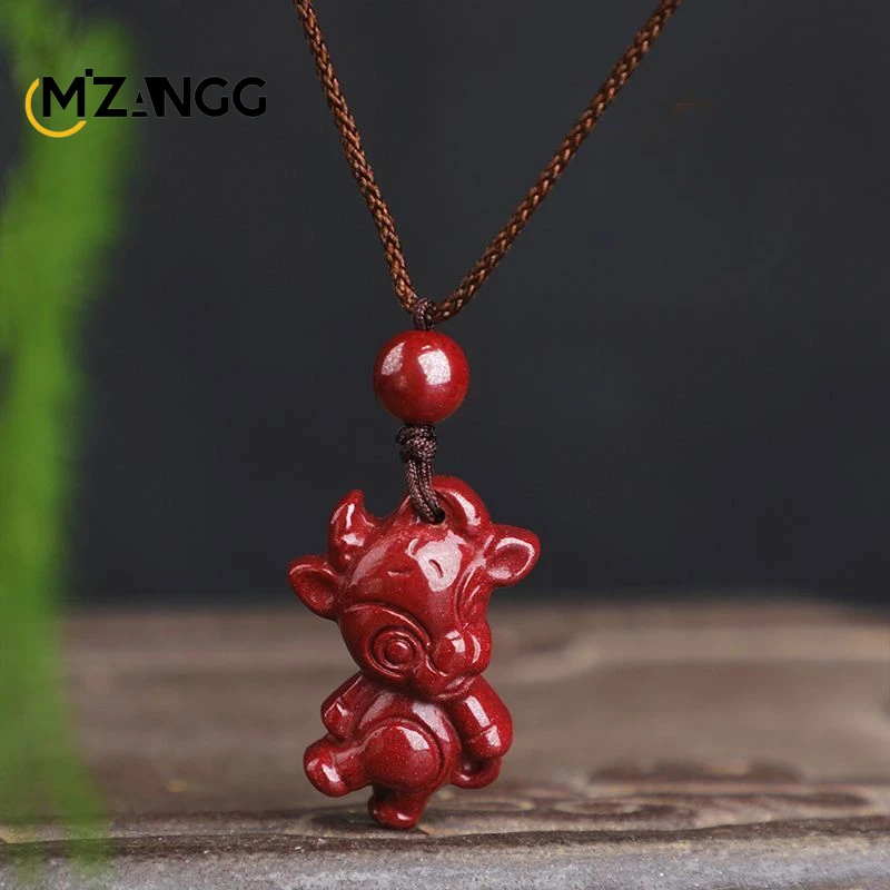 Natural Cinnabar Zodiac Pendant Ox Tiger Rabbit Children's Transfer Necklace Hand-carved Fashion Lucky Charms for Men and Women