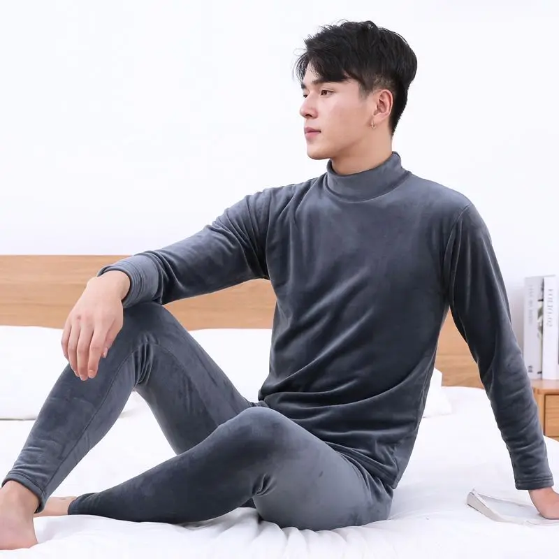 Golden Velvet Thermal Underwear Suit Men\'s Plush Thickened High Collar Winter Bottoming Thermal Underwear