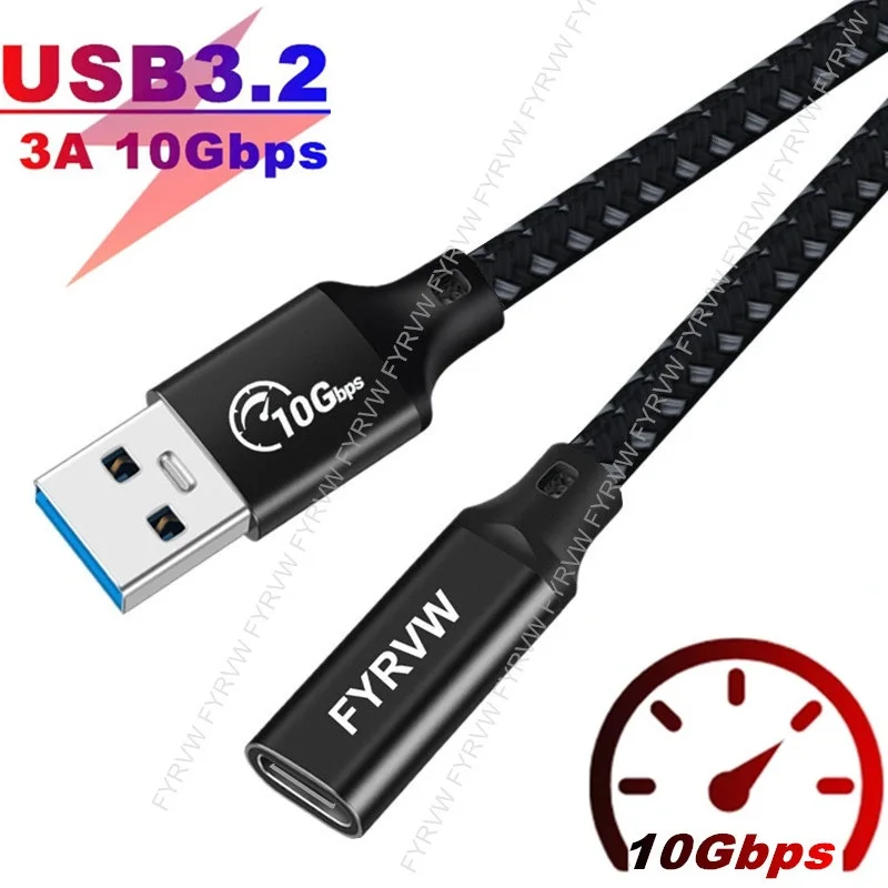 USB to Type C Female Cable USB3.2 10Gbps Bi-Direction Extend Cable Data Transfer Cable SSD QC3.0 Fast Charging USB A to USB C