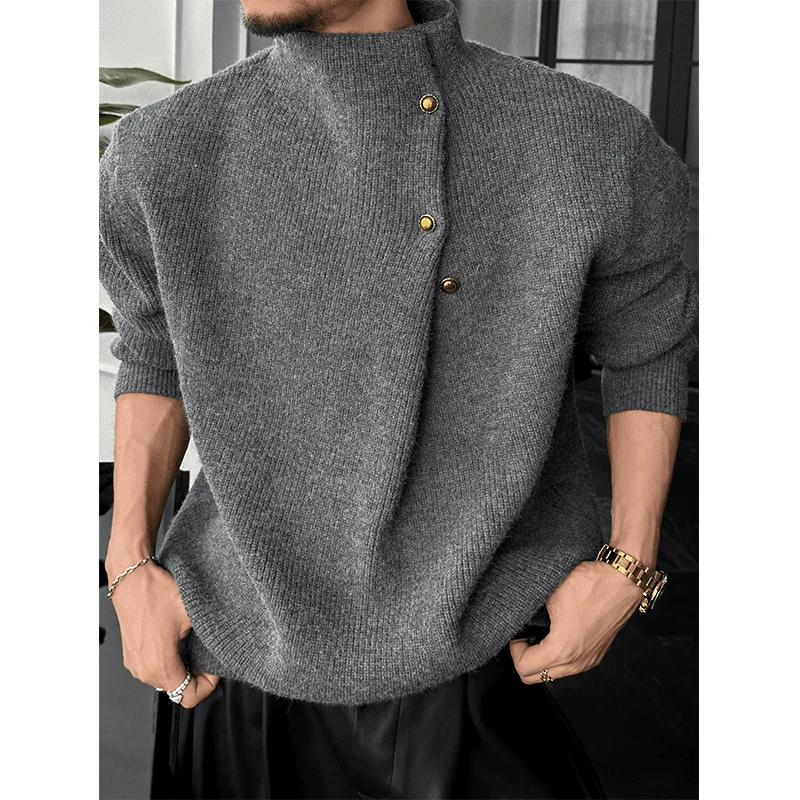 

Irregular Chinese button design turtleneck 2025 sweater high-end autumn and winter handsome lazy jacket knitted sweater