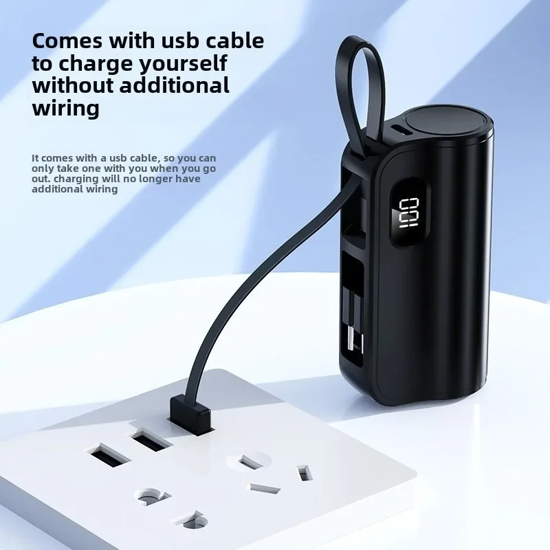 Mini capsule power bank compact portable with cable plug mobile power