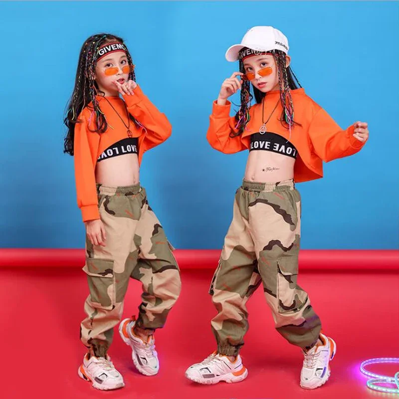 Vêtements Hip Hop pour enfants, sweat-shirt, haut court, course à pied, pantalon décontracté pour fille, costume de danse jazz pour enfant, vêtements de salle de Rh, vêtements de phtalus