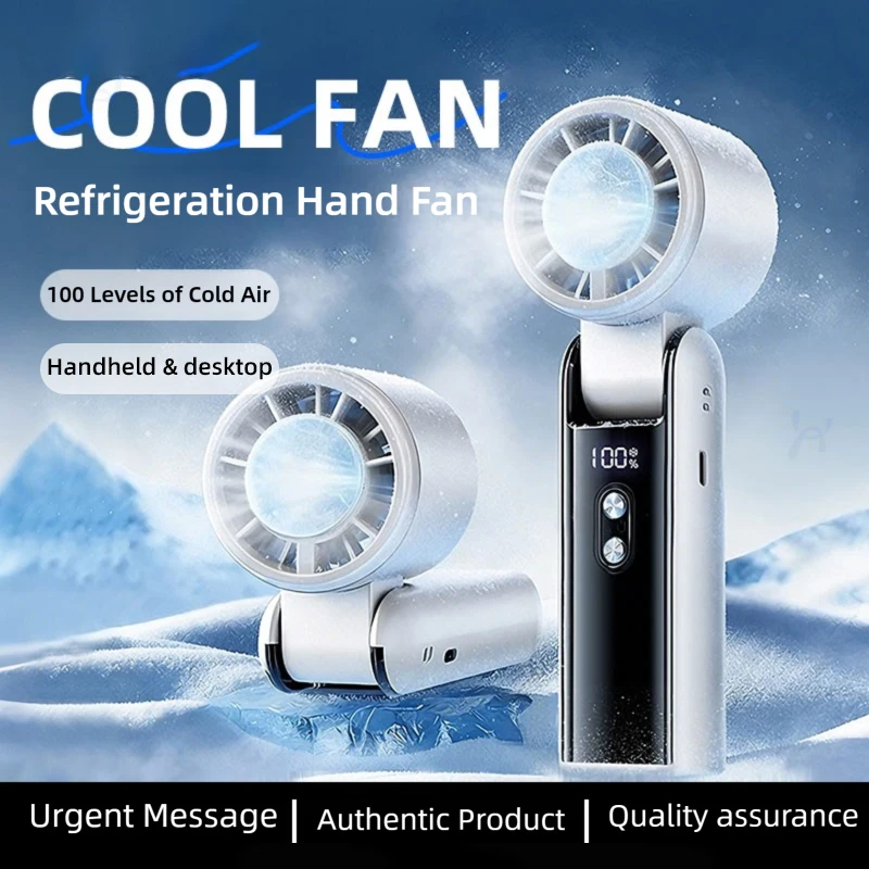 

Handheld fan with ice pack, small USB rechargeable high-speed fan, silent and portable, personal electric fan, foldable, neck-ha