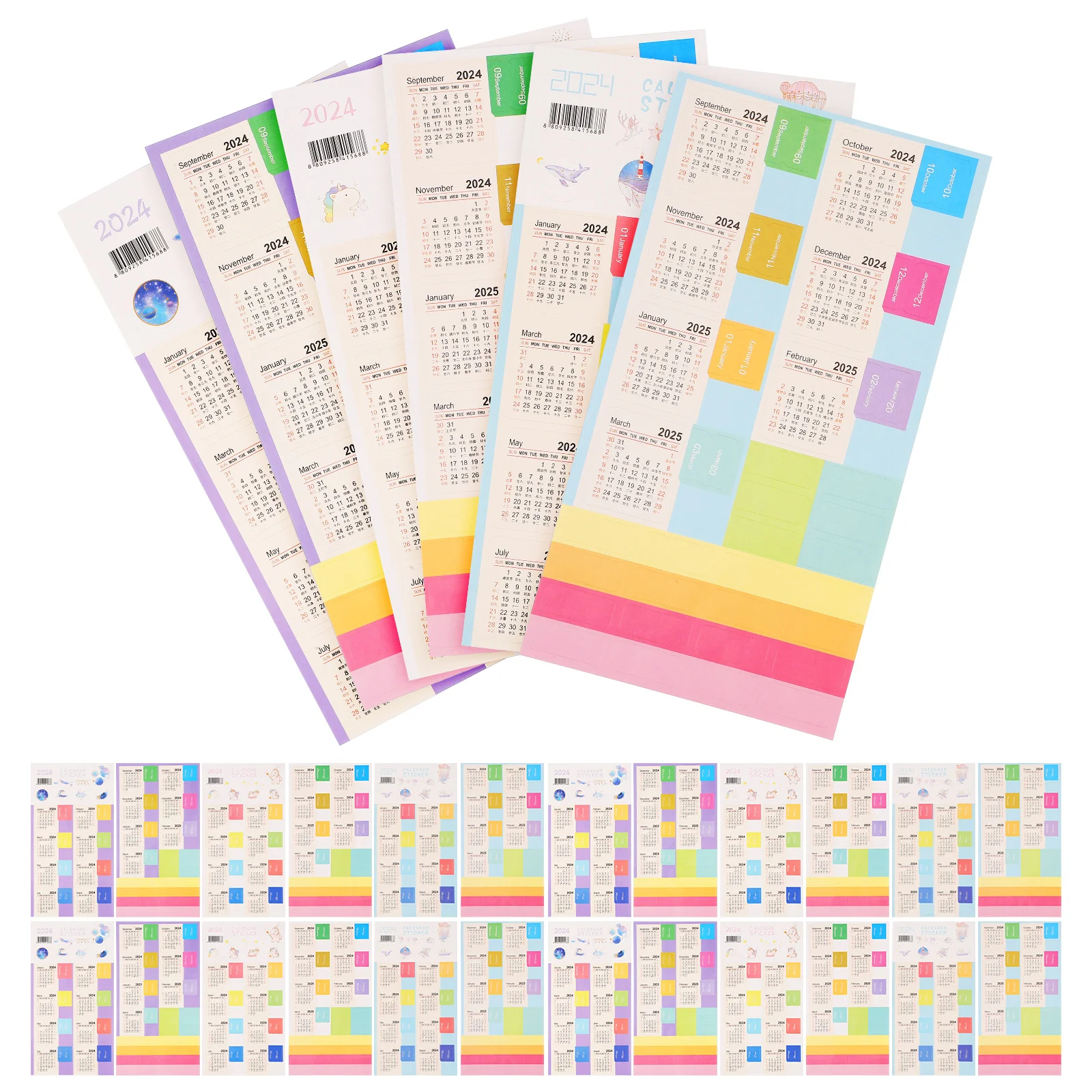 15 Sets Stickers Moon 2024 to 2025 Yearly Calendar Index Date Sun And Notepad Month DIY Notebook Tabs Planner Label Office