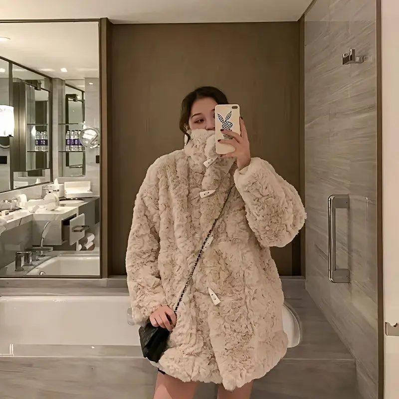 2026 Autumn Winter Women New Wool grace High-end Jacket Female Mid-length Lmitate Fur Coat Mink Brushed Plush Slim Coat A699