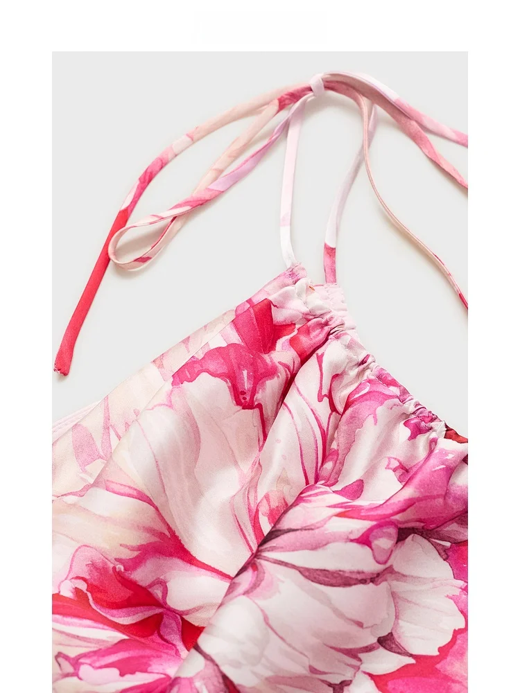 مانجو المرأة الأزهار طباعة الساتان دكتور الصيف Vaion Sle عالية الخصر الستف عارية Svel سليم صالح التفاف الدكتور #5