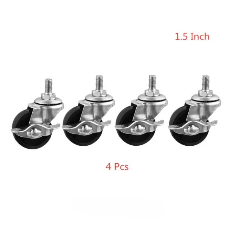 4 Pcs 1.5 Inch Caster Black PP Screw With Brake M8 Thread Universal Wheel Mobile Furniture Load 60KG