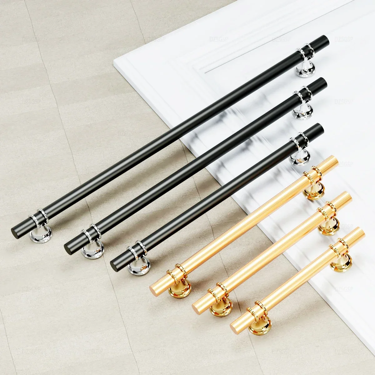 Zinc Alloy Black Gold Door Handles Pulls Furniture Handle Fashion Aluminum Kitchen Cabinet Handles Solid Drawer Knobs