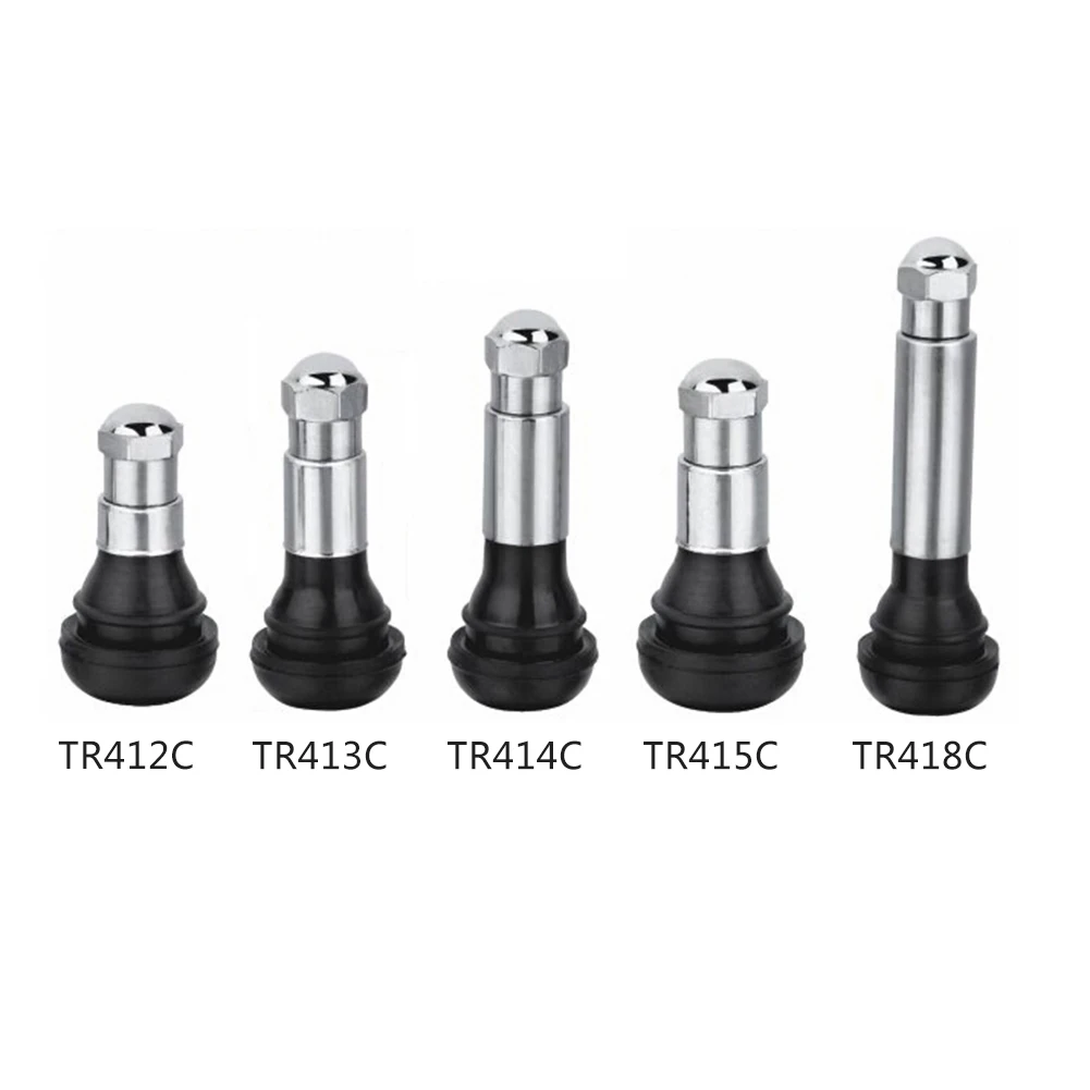 Car PCSSET Black Motorcycle Tire Valve Core TR412ac Rubber Wheel Tire Valve Stems With Chrome Caps Chrome Alloy Tubeless J3