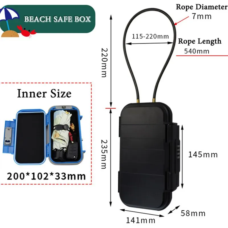 Portable Storage Box Creative Beach Safe Box 4-digit Combination Lock With Steel Wire Outdoor Camp Sports Cycling Swim Security