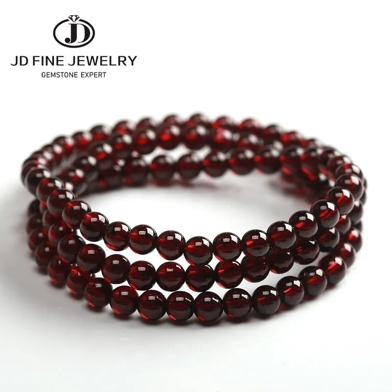 JD High Quality 3-4mm Natural Wine Red Garnet Round Stone Beads Multi Circles Bracelets Women Elegant Healthy Jewelry Gift