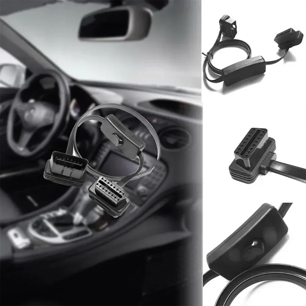 1PC 60CM With Power OBD Switch Cable OBD2 16 Pin Male To Female Right Angle Extension Cable Diagnostic Tool