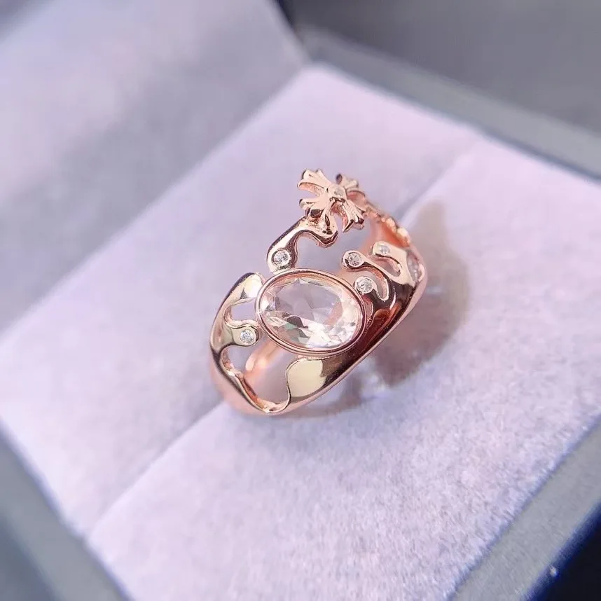 Natural Cherry Blossom Powder Morganite Women's Ring S925 Pure Silver Inlaid Full Clarity Fire Brilliance Gem Support Testing