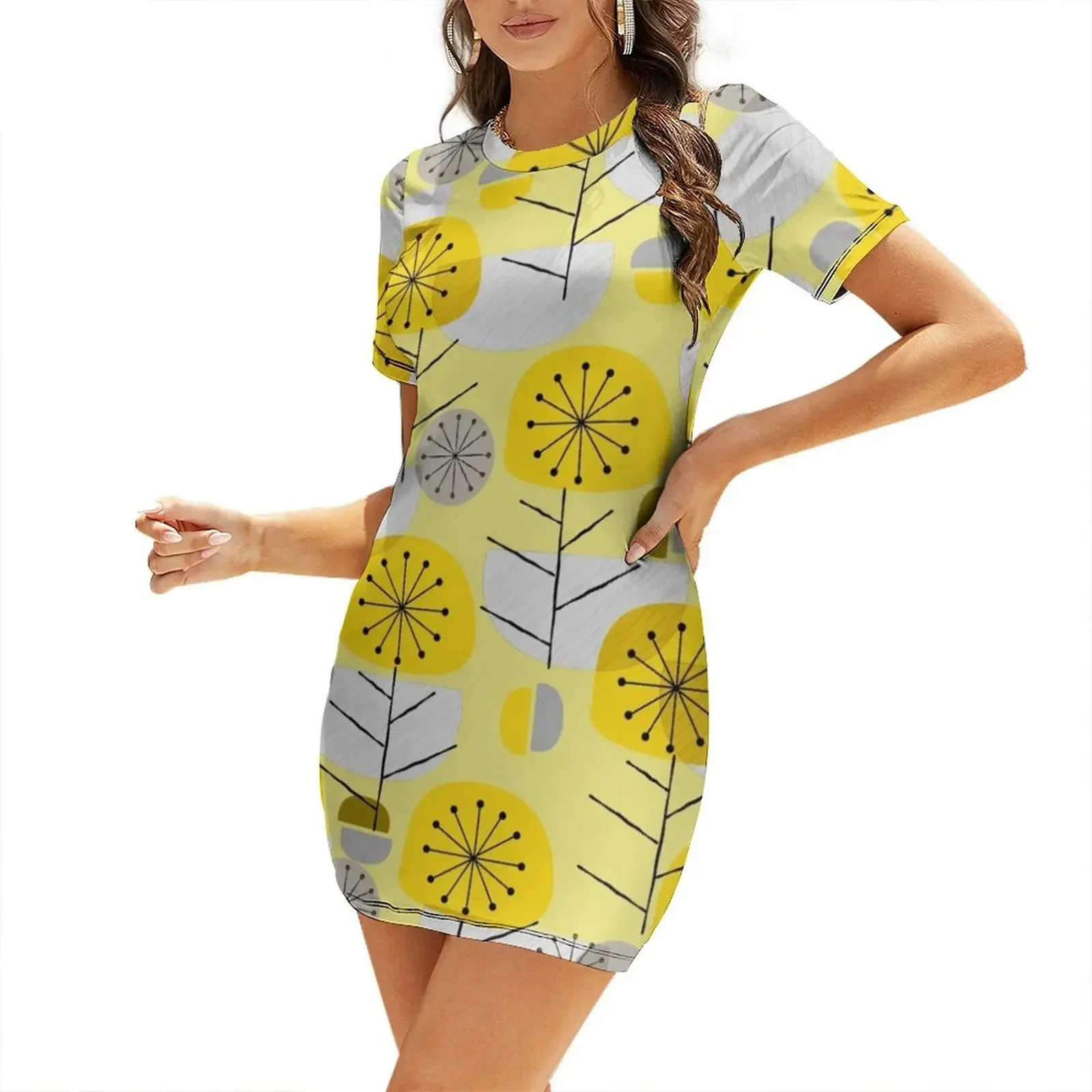 

Yellow Nature Short-Sleeved Dress Party dresses beach outfits for women Woman fashion