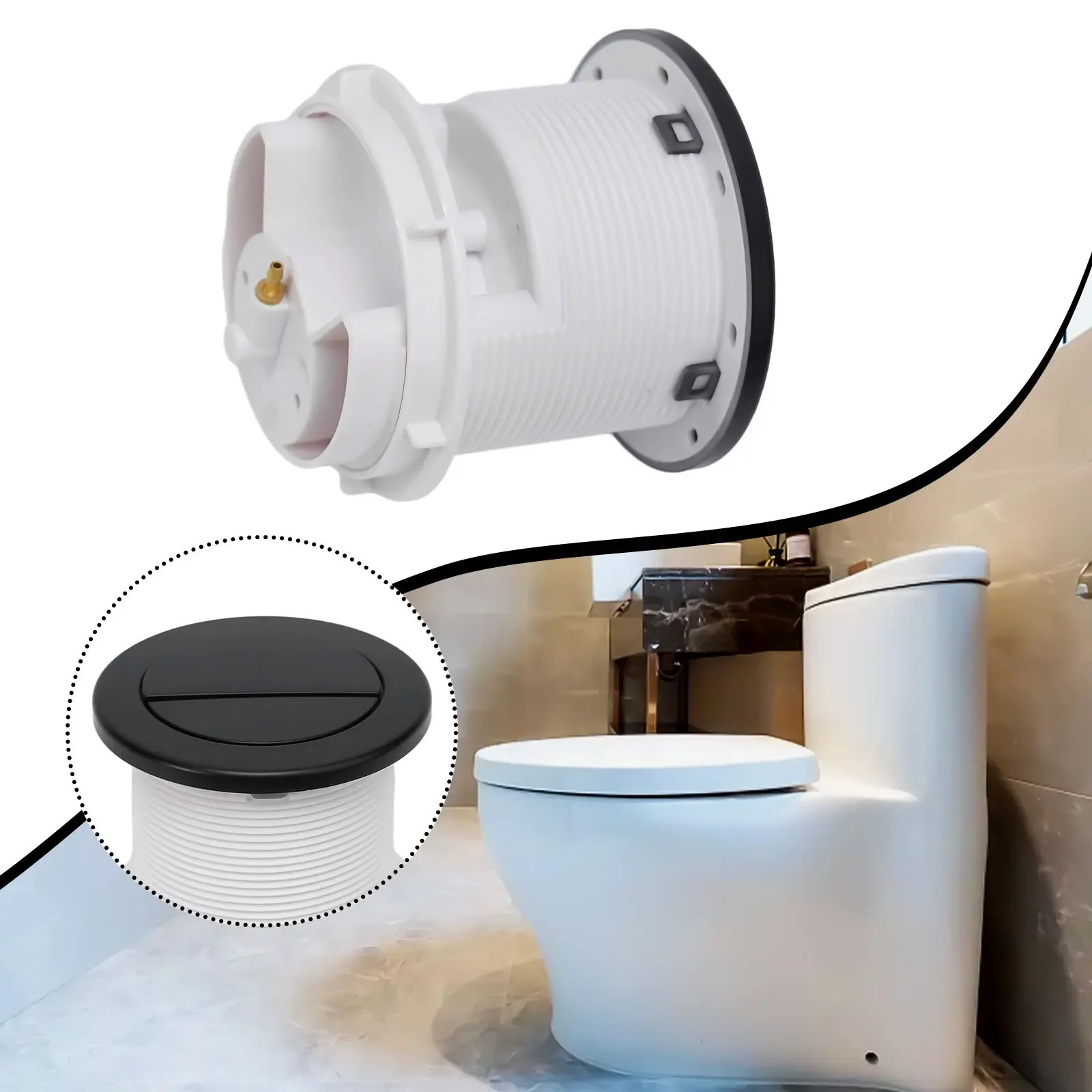 

Хромированная круглая кнопка для пневматических унитазных бачков с двойным смывом, дизайн с двумя шлангами для стандартной установки.