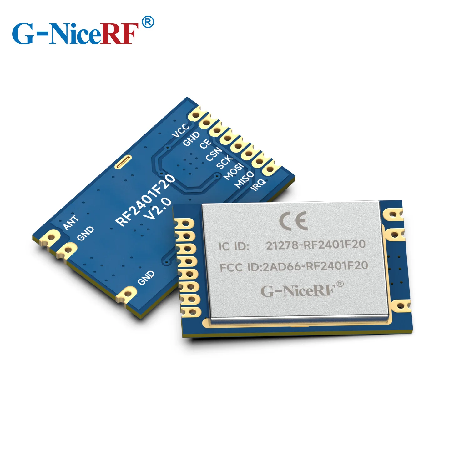 G-NiceRF | 2PCS RF2401F20 nRF24L01+ 2.4GHz CE-RED & FCC ID & IC ID & TELEC Certified Original Nordic RF Module