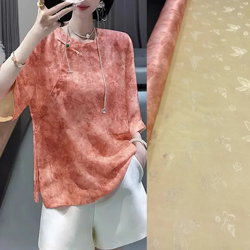 Tela de rayón de seda Jacquard de mariposa de doble cara para primavera y verano, pantalones de vestir, pijamas, tela de seda pesada para costura DIY R3011
