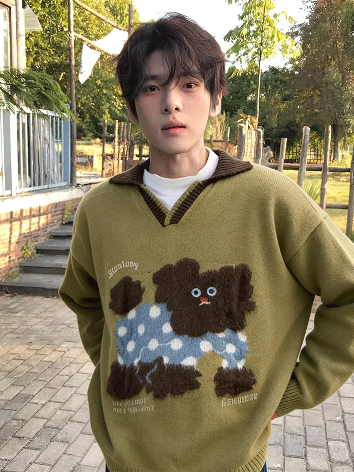 

Свитер унисекс с воротником-стойкой и узором «Американский Слейт», свободный повседневный вязаный зимний топ