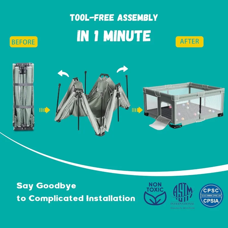 Foldable Playpen for Babies and Toddlers 71"x59" Inches Portable Playpen with Mat Collapsible Play Pen with 2 Handlers Indoor a