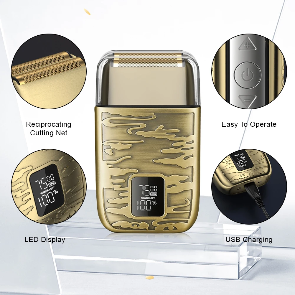 Retro Metal Body Shaving Razor Men's Digital Display Home Electric Beard Trimmer 3 Speed Acceleration Shaver Whitening Device