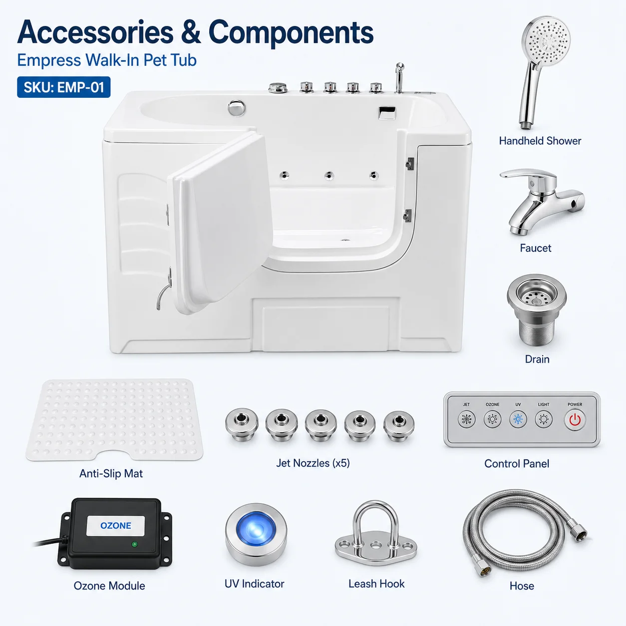 Luxury Milky Micro-Nano Bubble Boarding Exit Pet Salon Bathtub Acrylic Self Service Dog Wash Station