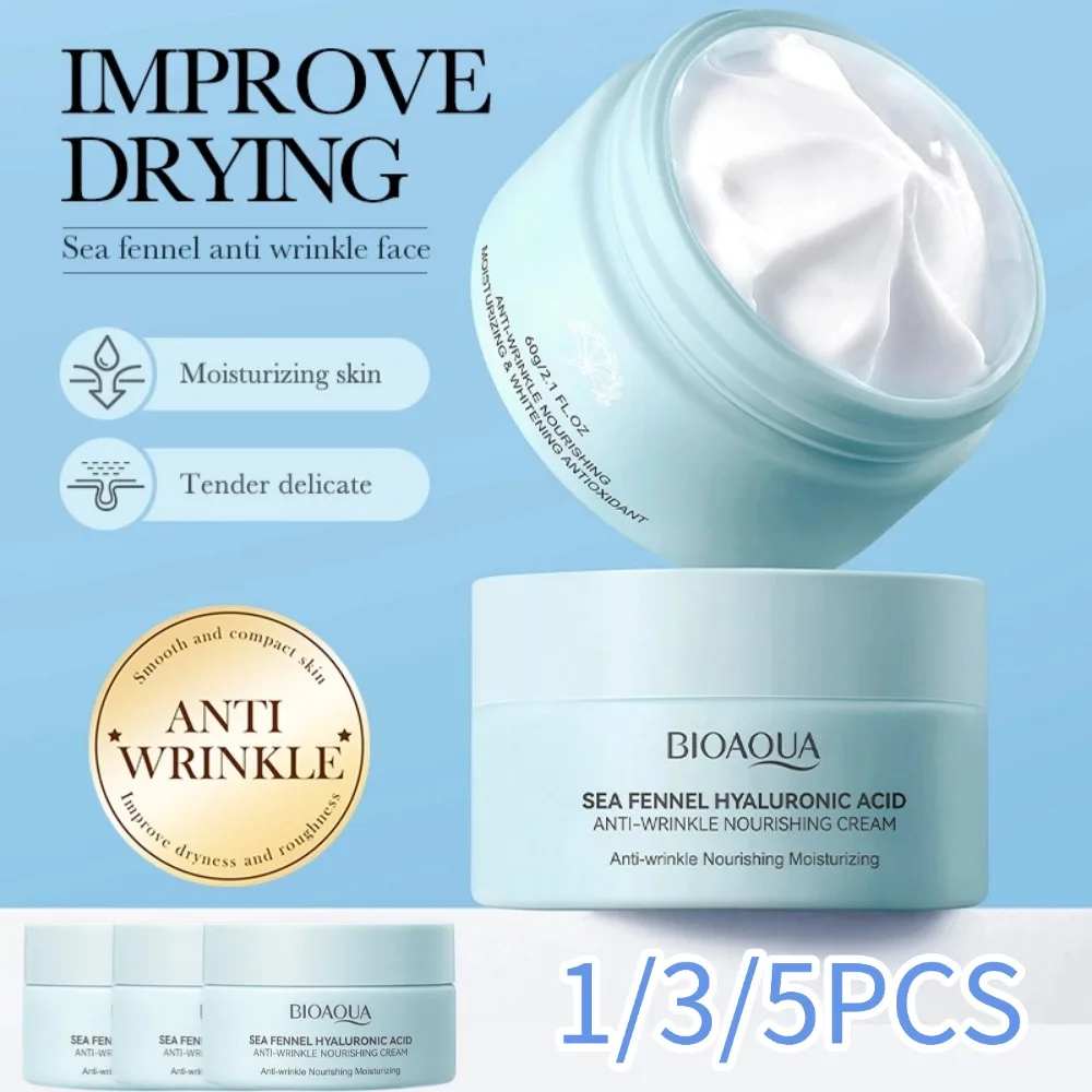 1/3/5 Uds. Crema facial de ácido hialurónico de hinojo marino antiarrugas nutritiva se desvanece líneas finas crema facial hidratante cuidado de la piel
