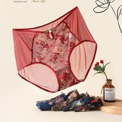 3Pcs/Lot Women's Panties High Waist Chinese Style Lace Jacquard  Interrogate Plus Size  5XL Transparent Female Underwears