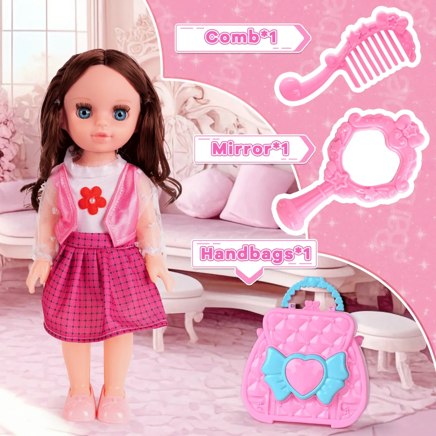 

13-Inch Mini Soft Plastic Baby Doll | Clothes & Accessories Set | Birthday Gift for Kids Ages 3-8 (Party Playset)