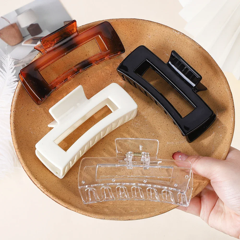 4 ชิ้น/เซ็ตหญิงสาวผมคลิปกรงเล็บสีดํากาแฟขนาดใหญ่ Claw คลิป 3.94 ''สแควร์ปูหนา Barrette Headwear อุปกรณ์เสริมผม