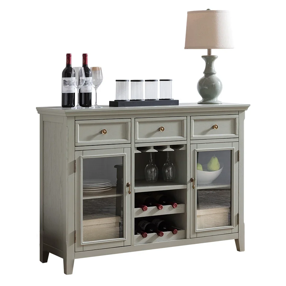 

Hxl Dining Room Sideboard Cabinet Solid Wood with Wine Glass Rack Glass Cabinet Door Entrance Cabinet