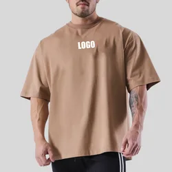Custom LOGO Men's 260G Heavy Cotton Sports Casual Loose Short Sleeve Trendy Couple Solid Color Summer T-Shirt