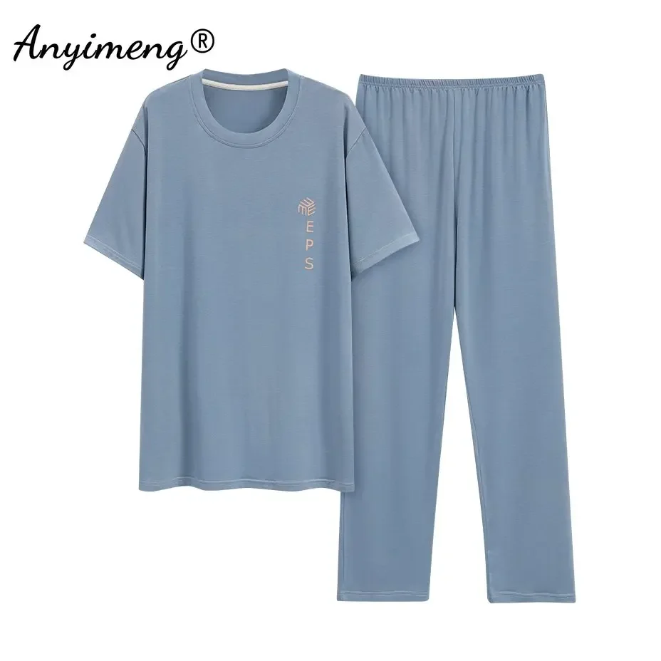 Mens Modal L-5XL Big Pajamas Summer Cool Short Sleeves Sleepwear for Boy Trendy Minimalist Casual Homsuits Elegant Men Nightwear