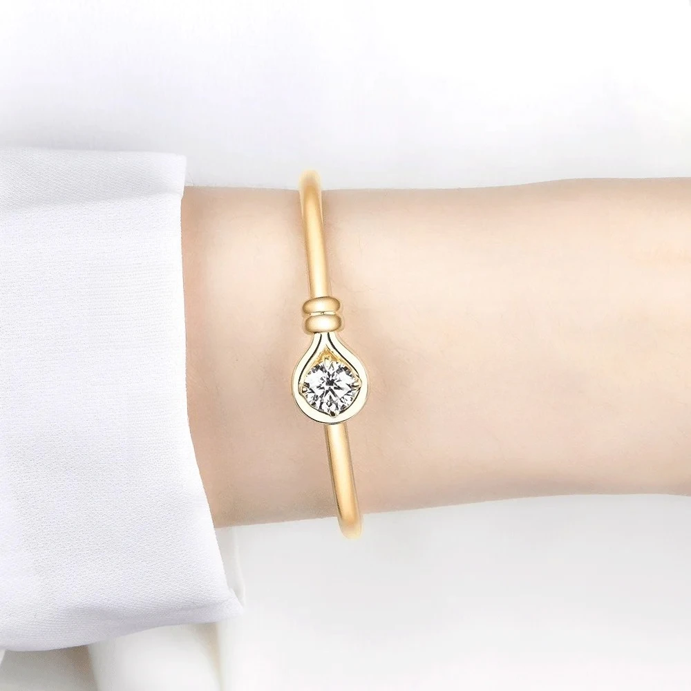 Brazalete de Moissanita Redonda de 2CT, Color D, VVS1, Pasa el Test de Diamantes, Oro Amarillo Sólido de 10K/14K/585, para Mujer, Regalo de Joyería Fina para Compromiso, Fiesta, Navidad