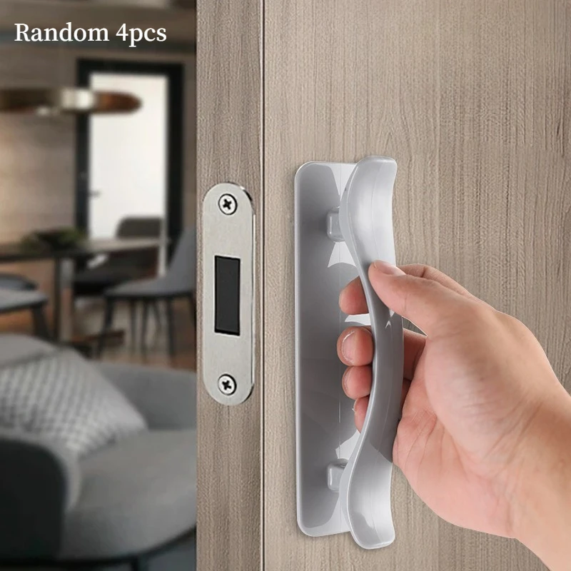 Random 4pcs Self-Adhesive Cabinet & Drawer Pulls, No-Drill Stick-On Handles For Wardrobe, Refrigerator, And Window