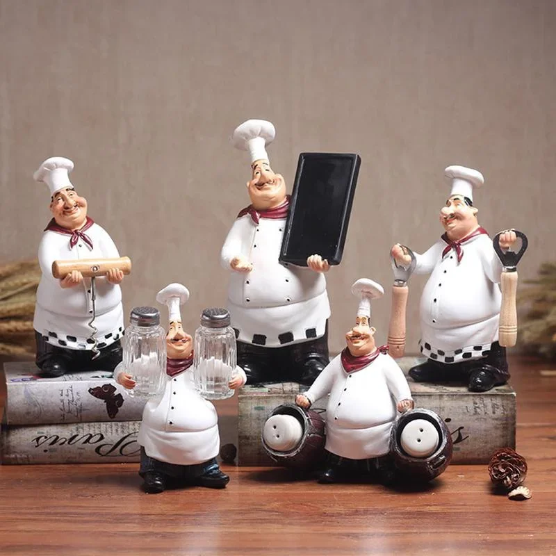 1Pc Retro Chef Model Ornament Resin Crafts Mini Chef Figurines White Top Hat Cooking Home Decor