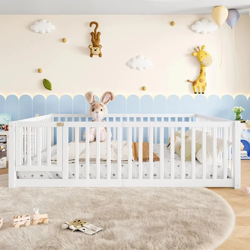 White wooden baby enclosure with doors, large children's safe activity area