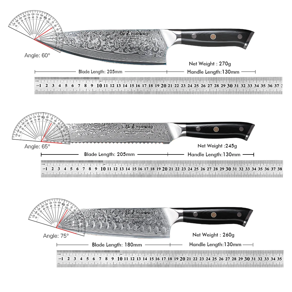 TURWHO 7 PCS Best Kitchen Knives Sets With Excellent Acacia Wood/Knife Set BlocK Super Sharp Japanese Damascus Steel Knives Set