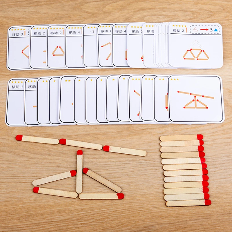 Matchstick Puzzle Game Wooden Toy DIY Math Geometry Board Game Creative Thinking Match Logic Training Educational Toys For Kids