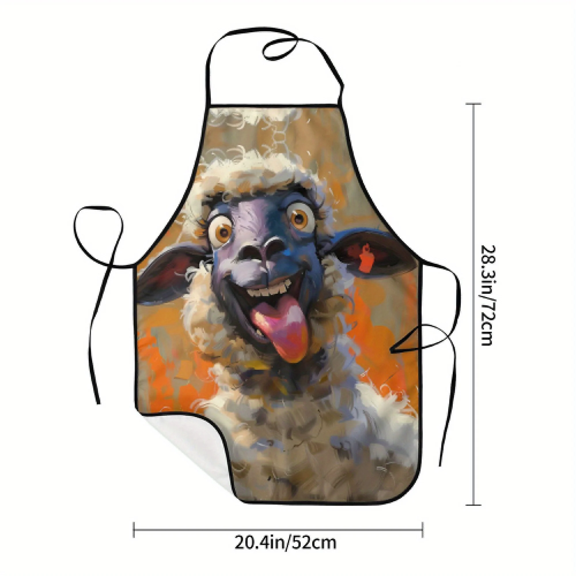 Whimsical Farm Animal Apron - Cartoon Sheep Design with Playful Expression, Adjustable Neck & Waist Ties, Durable Polyester, Per
